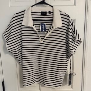 Cyrus Black & White Striped Knit Polo